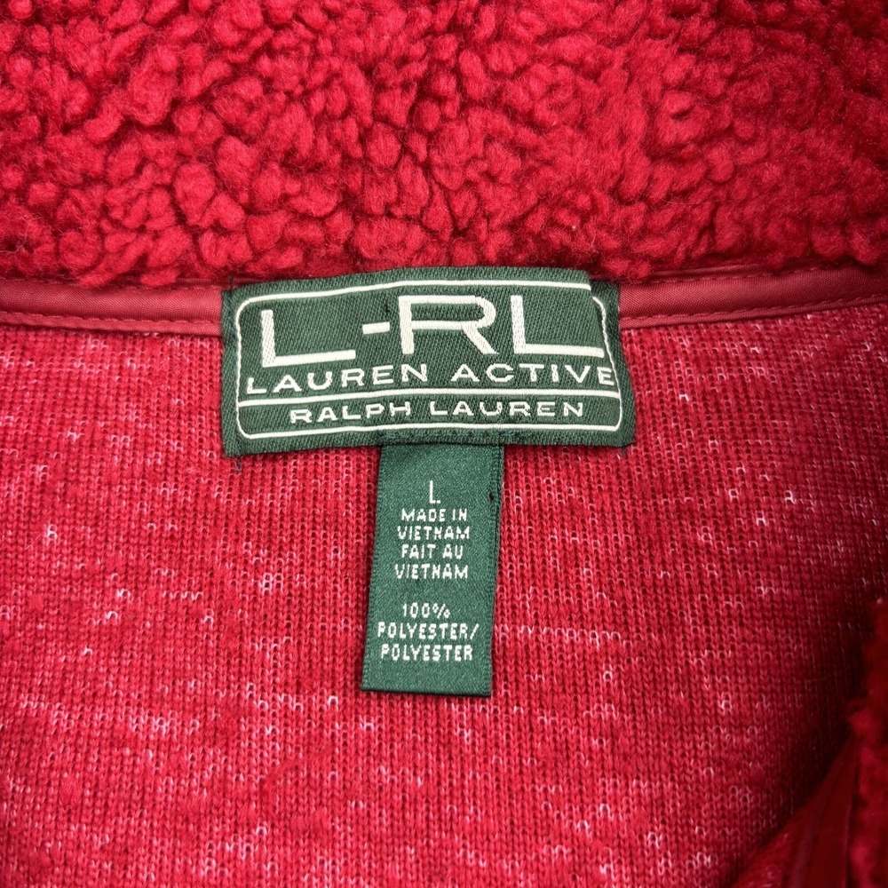 Lauren Ralph Lauren Active Fleece‎ Jacket Women's Large Red Deep Pile Full Zip - Picture 9 of 13